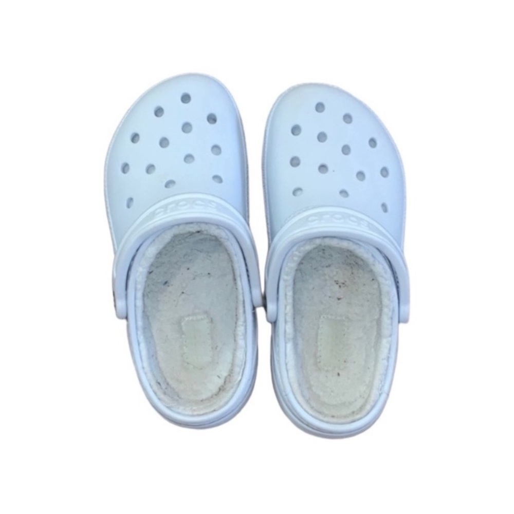 Fur lined light blue crocs